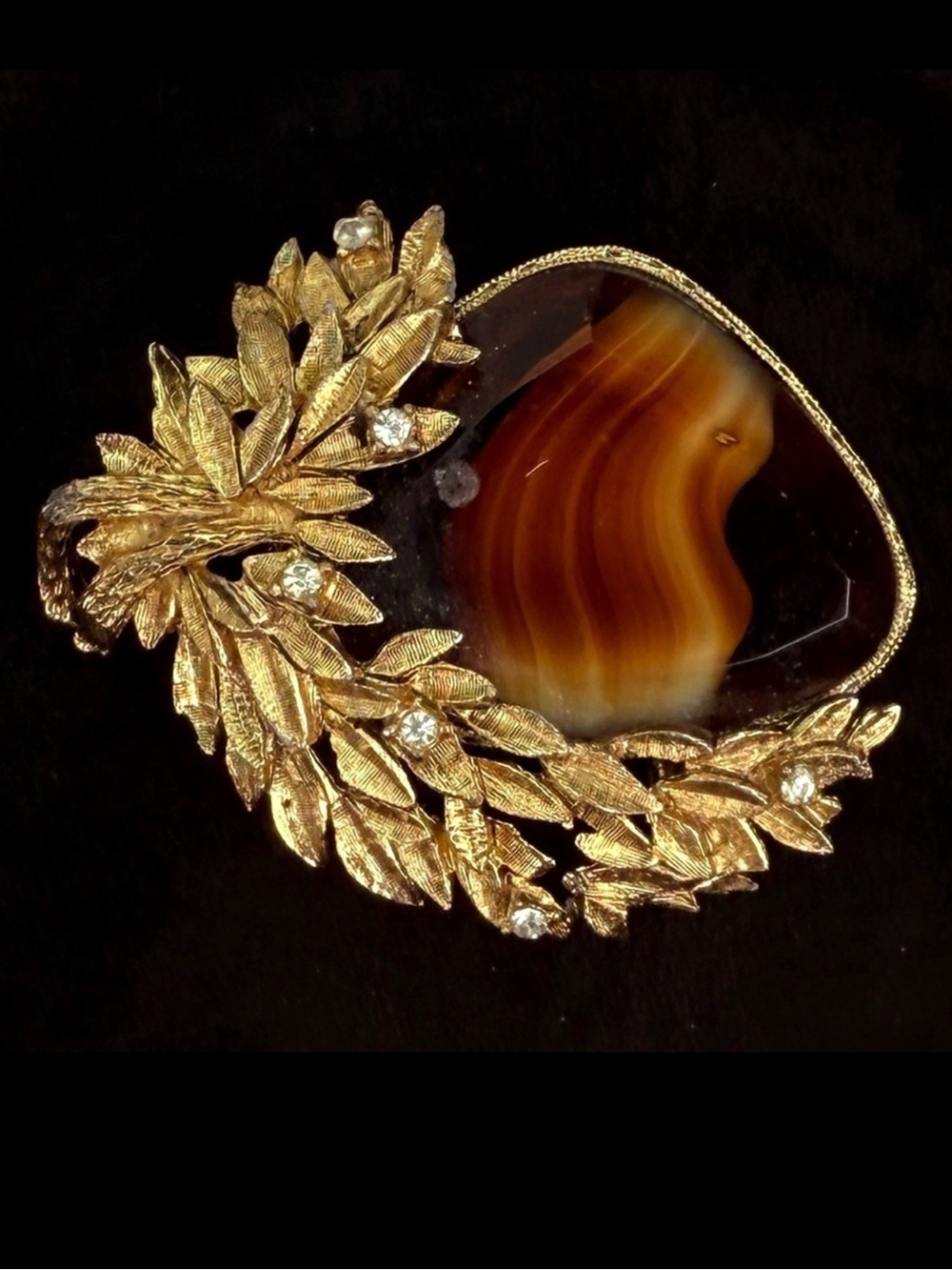 Gorgeous Weighted Amber Tone Aged Goldtone Weighted Brooch Pin